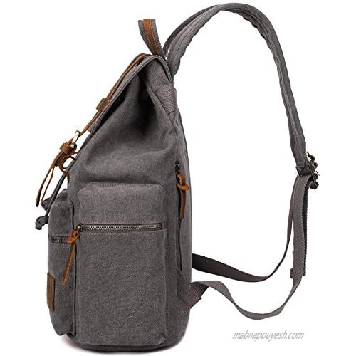 Berchirly Vintage Casual Canvas Leather Backpack Rucksack Travel Bookbag Satchel