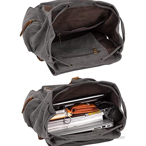 Berchirly Vintage Casual Canvas Leather Backpack Rucksack Travel Bookbag Satchel