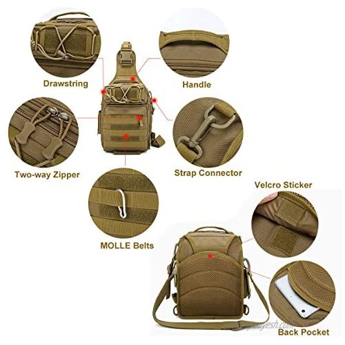 BraveHawk OUTDOORS Multi-Purpose Sling Bag 800D Military Nylon Oxford Water Resistant MOLLE Tactical EDC Crossbody Shoulder Pack Outdoor Daypack