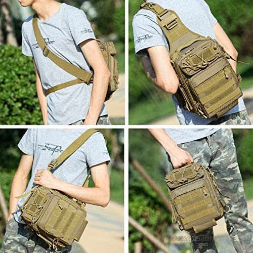 BraveHawk OUTDOORS Multi-Purpose Sling Bag 800D Military Nylon Oxford Water Resistant MOLLE Tactical EDC Crossbody Shoulder Pack Outdoor Daypack