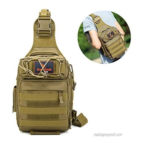 BraveHawk OUTDOORS Multi-Purpose Sling Bag  800D Military Nylon Oxford Water Resistant MOLLE Tactical EDC Crossbody Shoulder Pack Outdoor Daypack