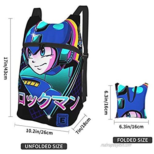 Grateful Wears Retro 80s Mega Man Blue Bomberhiking Backpack Men and Women Waterproof Portable Folding Backpack Travel Sports Shopping Ultra Light Leisure Bag