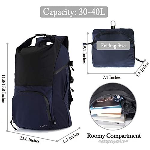 Hiking Backpack Foldable Lightweight 30L-40L Casual Daypack Water Resistant Travel Camping Backpack VONXURY