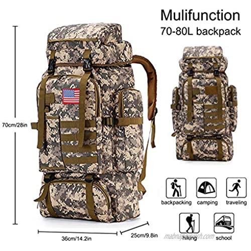 kiyanoki 80l Hiking Backpack for Men Waterproof Military Camping Rucksack Travel Daypack (Desert camouflage)