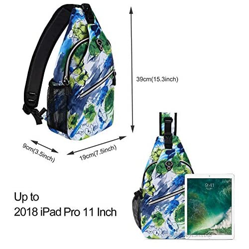 MOSISO Sling Backpack Travel Hiking Daypack Pattern Rope Crossbody Shoulder Bag Blue&Green Graffiti
