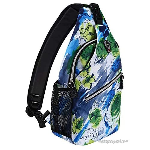 MOSISO Sling Backpack Travel Hiking Daypack Pattern Rope Crossbody Shoulder Bag  Blue&Green Graffiti