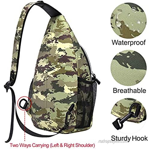 MOSISO Sling Backpack Travel Hiking Daypack Pattern Rope Crossbody Shoulder Bag Brown Camouflage