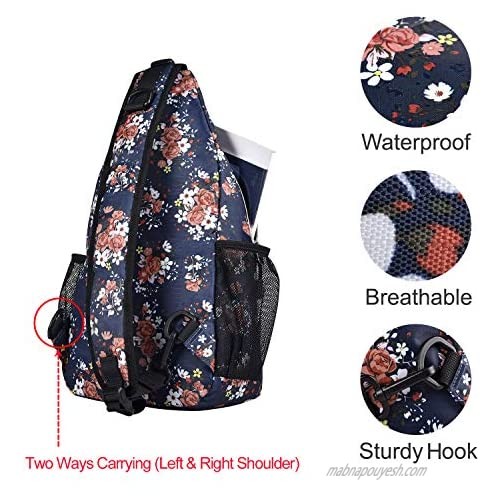 MOSISO Sling Backpack Travel Hiking Daypack Pattern Rope Crossbody Shoulder Bag Navy Blue Base Floral