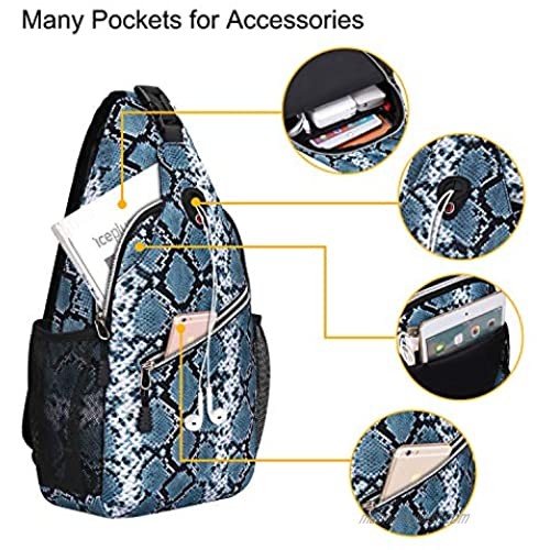 MOSISO Sling Backpack Travel Hiking Daypack Pattern Rope Crossbody Shoulder Bag Python Grain