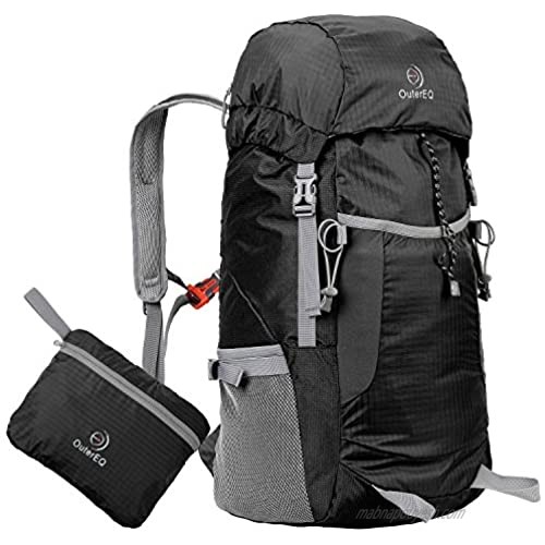 OuterEQ Packable Travel Outdoor Backpacks Foldable Daypacks for Camping & Hiking (Black1 38L)