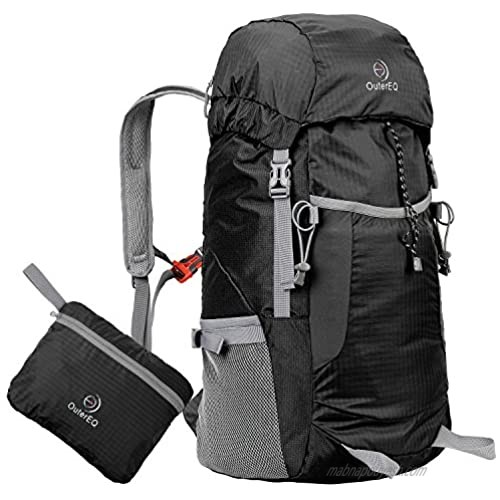 OuterEQ Packable Travel Outdoor Backpacks Foldable Daypacks for Camping & Hiking (Black1  38L)