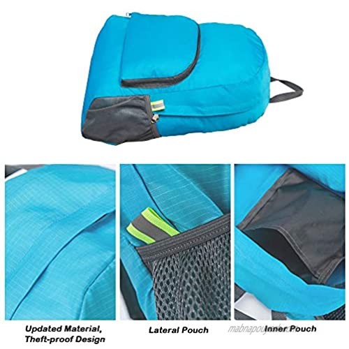 Pack of 2 Lightweight Foldable Backpack DaKuan Water Resistant Travel Hiking Packable Backpack 20 Liters (Black & Blue) for Camping Outdoor Travel Cycling