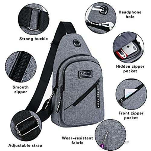 Peicees Sling Bag Small Crossbody Chest Shoulder Hiking Backpack Water-Resistant Travel Bag for Men Women with Earphone Hole