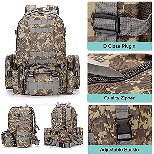 Tactical Backpack 55L Outdoor Molle Military Rucksack Waterproof Camping Hiking Backpack with 3 Detachable Bags Acu Camo
