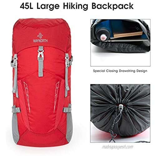 Waynorth 45L Lightweight Packable Travel Hiking Backpack Daypack Camping Daypack Foldable