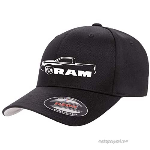 2010-18 Dodge Ram 1500 Pickup Truck Classic Outline Design Flexfit 6277 Athletic Baseball Fitted Hat Cap Black S/M