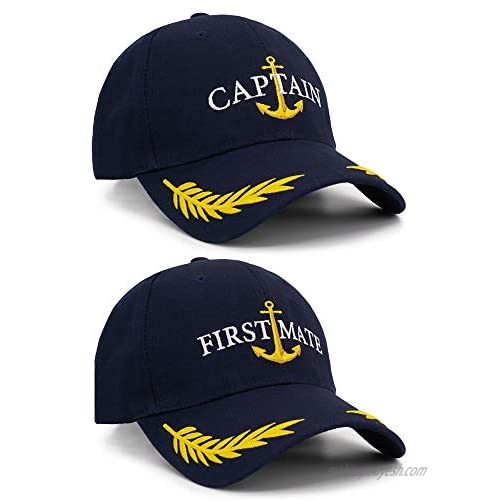 Captain Hat & First Mate | Matching Skipper Boating Baseball Caps | Nautical Navy Marine Sailor Hats