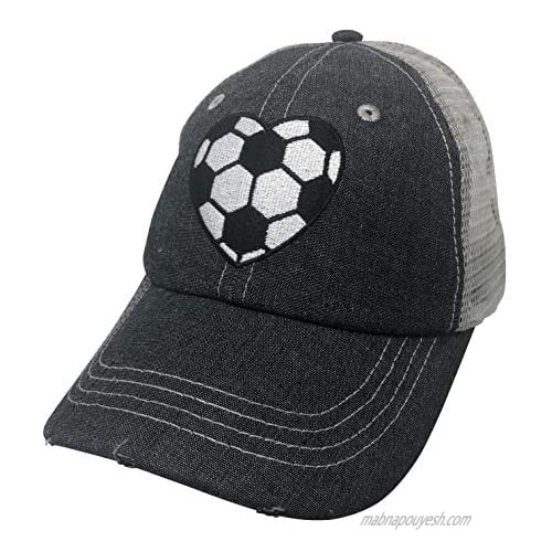 Cocomo Soul Embroidered Soccer Heart Mesh Trucker Style Hat Cap Soccer Mom Gift Mothers Day Dark Grey
