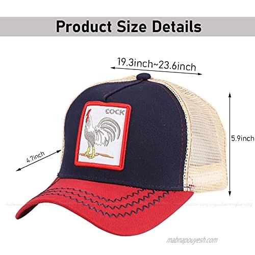 Embroidered Rooster Men's Animal mesh Farm Trucker hat Patch Baseball Cap Black