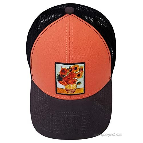 GuanGu Flat Visor Trucker Hat Mens Logo Mesh Hats for Men Baseball Cap with Adjustable Snapback Closure