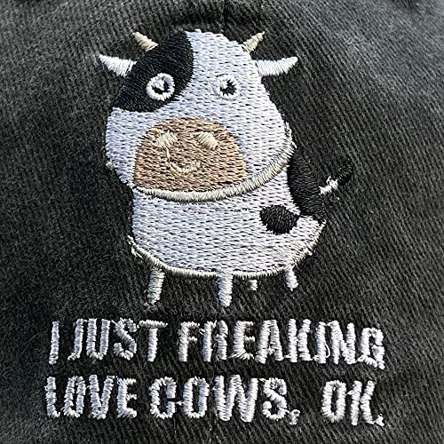 I Just Freaking Love Cows Ok ! Women's Embroidered Baseball Cap Vintage Distressed Hat