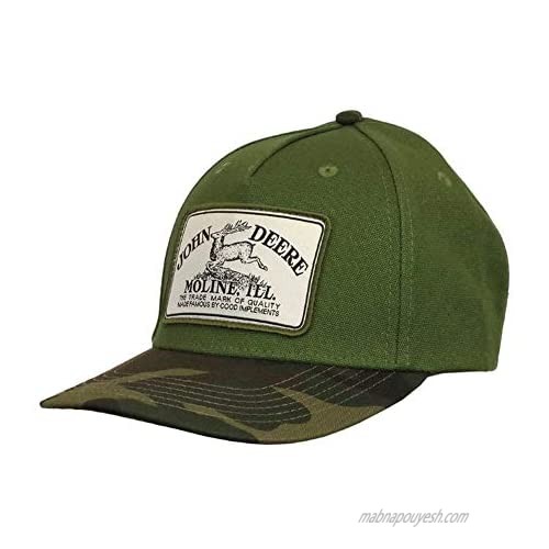 John Deere Vintage Logo Solid Backed Hat with Camo Bill  Green
