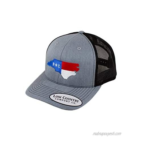 Low Country Comfort Co. Official North Carolina State Flag Adjustable Hat - Embroidered on Richardson 112 Trucker Hat