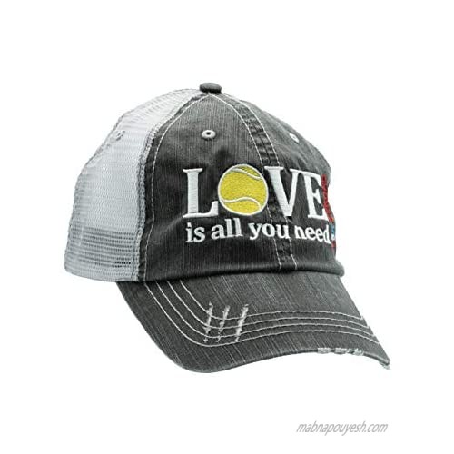 Tennis Addiction Distressed Black Trucker Hat Cap - Love is All You Need