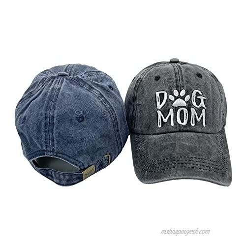 Waldeal 2 Pack Women's Embroidered Dog Mom Hats Adjustable Vintage Washed Baseball Caps