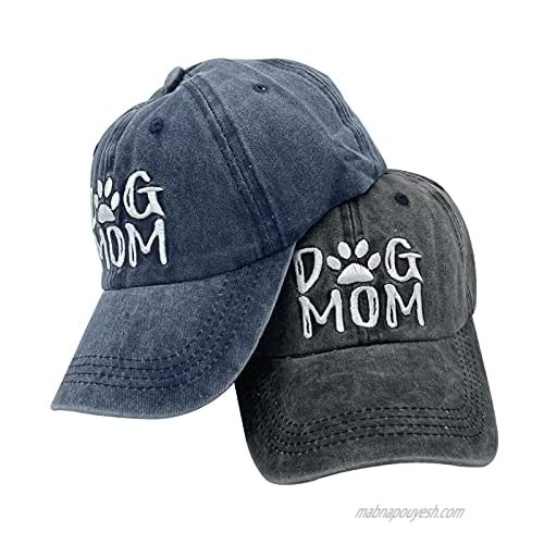 Waldeal 2 Pack Women's Embroidered Dog Mom Hats Adjustable Vintage Washed Baseball Caps
