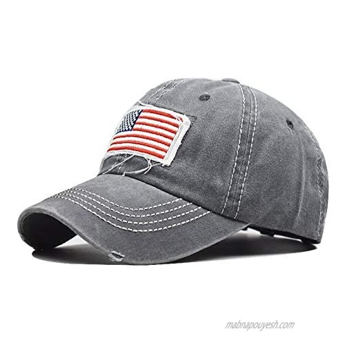 Womens Distressed Ponytail Hat American-Flag-Embroidered - Adjustable Messy High Bun Ponytail Baseball Cap