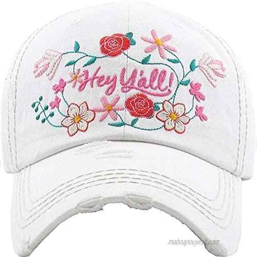 Women's Floral Hey Y'all Southern Vintage Baseball Hat Cap