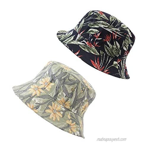 2 Pieces Bucket Hats Summer Foldable Travel Bucket Beach Sun Hats Unisex Outdoor Sun Hat for Women Teens Boys Girls