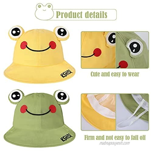 2 Pieces Cute Frog Bucket Hats Wide Brim Fisherman Sun Hat Summer Beach Hat for Adults Women Kids Green Yellow