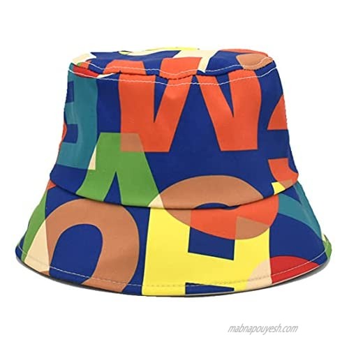 ANLJED Women's Colorful Letter Print Bucket Hat Women Beach Men Multi-Color Fisherman Cap Summer