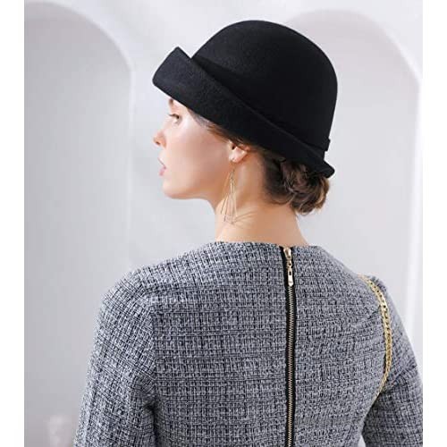 BAIMORE 100% Wool Felt Cloche Bucket Bowler Hat Wedding Hats Winter Women Church Hats