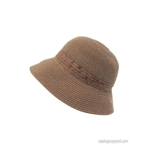 Casual Cloche Hat with Speckled Knit Hatband  Wide Brim Warm Bucket Hat