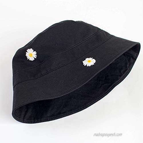 COMMADONNA Floral Embroidery Patch Reversible K-pop Fashion Trendy Packable Fisherman Bucket Hat Black