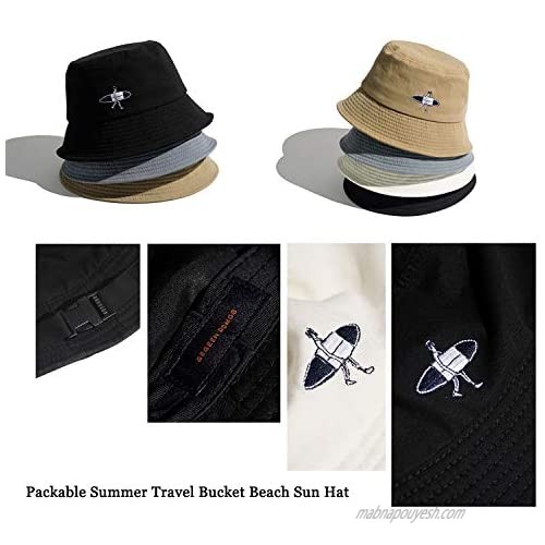 Croogo Unisex Fashion Embroidered Bucket Hat Summer Fisherman Cap Travel Beach Visor Outdoor Cap Plain Bucket Sun Caps