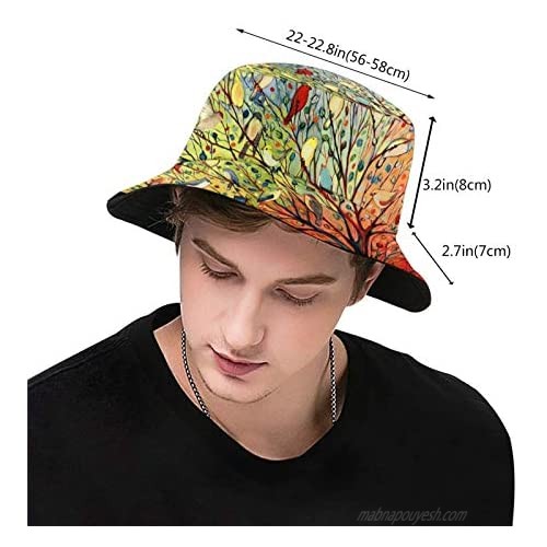 Deepon Colored Birds Bucket Hat Color Bird Fisherman Hats Cute Animal Tree Fisherman Beanie Colorful Trees Fisherman Cap Outdoor Travel Summer Hats Packable Beach Hats Fashion Polyester Sun Hat
