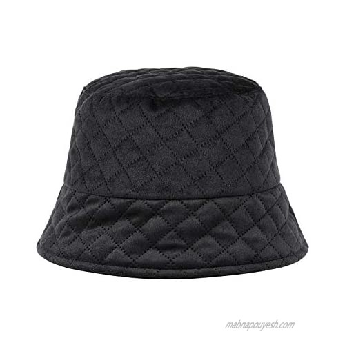 DOCILA Fashion Quilted Plaid Bucket Hat for Women Plain Warm Winter Velvet Flat Top Fisherman Cap Outdoor Sunshade Visors
