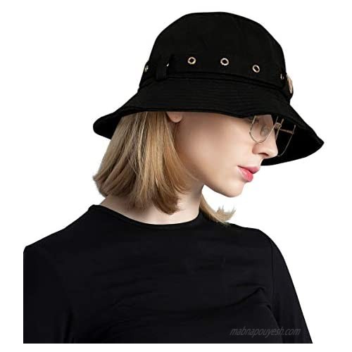 DOCILA Stylish Belt Buckle Bucket Hat for Women Casual Small Brim Packable Cotton Fisherman Sun Cap
