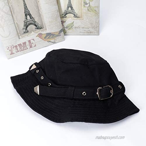 DOCILA Stylish Belt Buckle Bucket Hat for Women Casual Small Brim Packable Cotton Fisherman Sun Cap