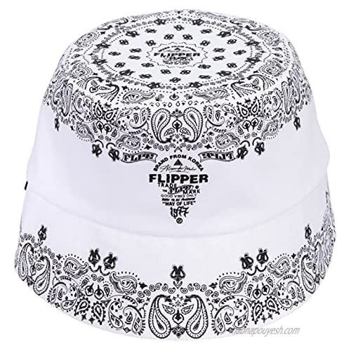 Flipper Korean Kpop Unisex Paisley Premium 100% Cotton Down Long Brim Travel Summer Fashion Beach Sun Reversible Bucket Hat