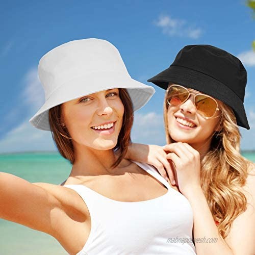 Geyoga 4 Pieces Bucket Hat Denim Packable Summer Smiling Bucket Hat Travel Hat Fisherman Cap Beach Fishing Hat for Men Women Kids