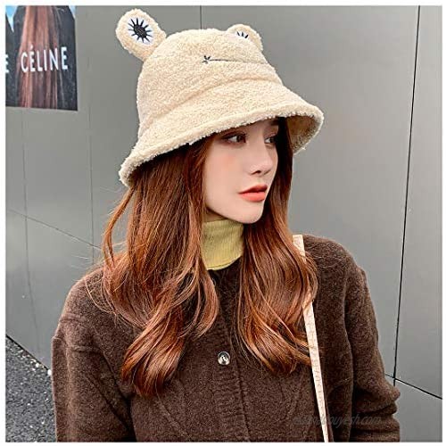 Giovacker Women's Winter Warm Fluff Faux Fur Bucket Hat Rainbow Color Fisherman Hat
