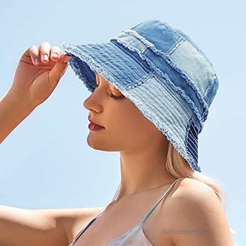 GuanGu Denim Bucket Hat for Women Golf Bucket Hat Aesthetic Packable Beach Sun Hat for Women Mens Fishing Hat