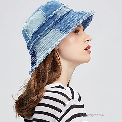 GuanGu Denim Bucket Hat for Women Golf Bucket Hat Aesthetic Packable Beach Sun Hat for Women Mens Fishing Hat