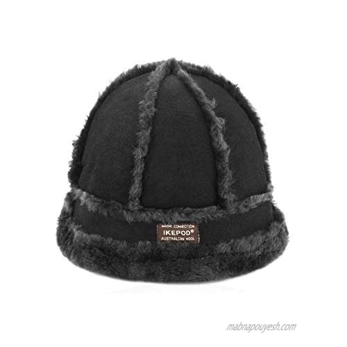IKEPOD Australia Shearing Sheepskin Lined Suede Bucket Hat Winter - 3 Color