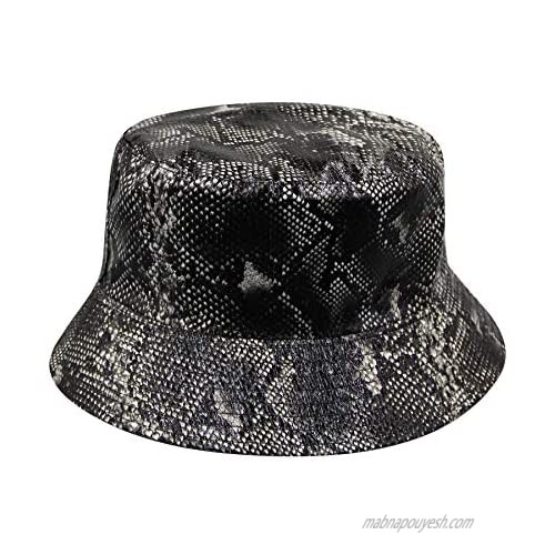 KINGSEVEN Women Girls Snakeskin Print Bucket Hat Double-Sided-Wear Beach Sun Hat Fisherman Cap